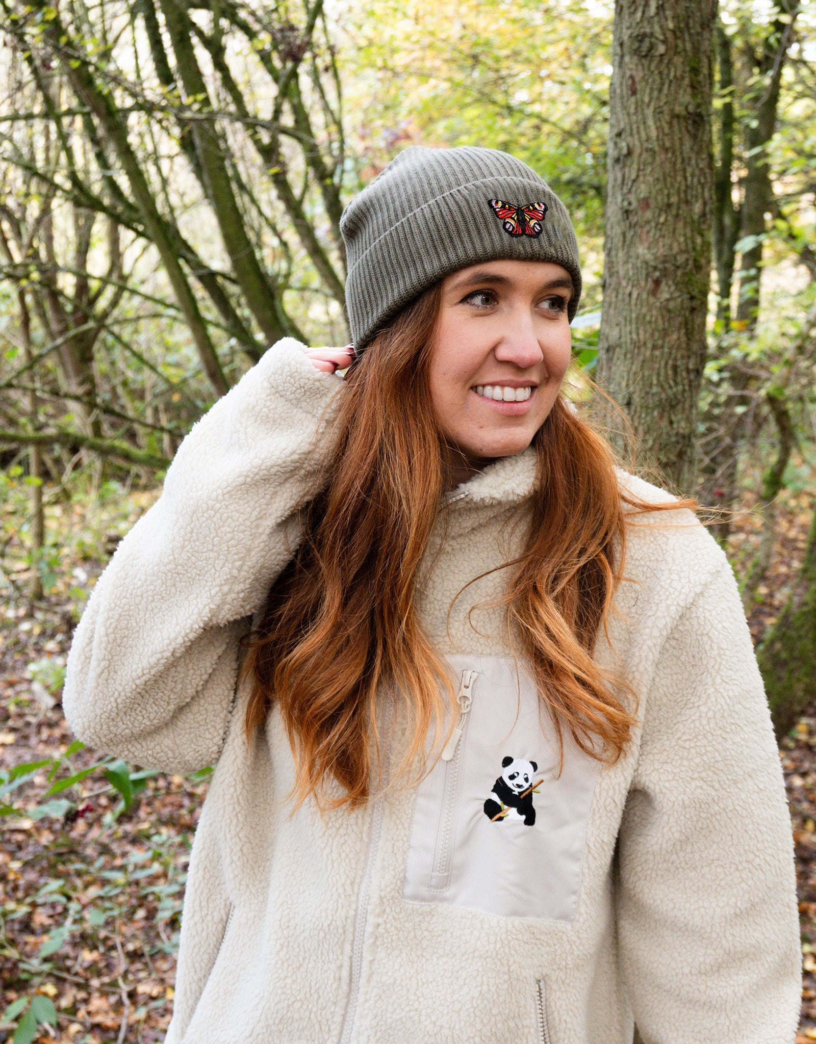 Peacock Butterfly Embroidered Beanie