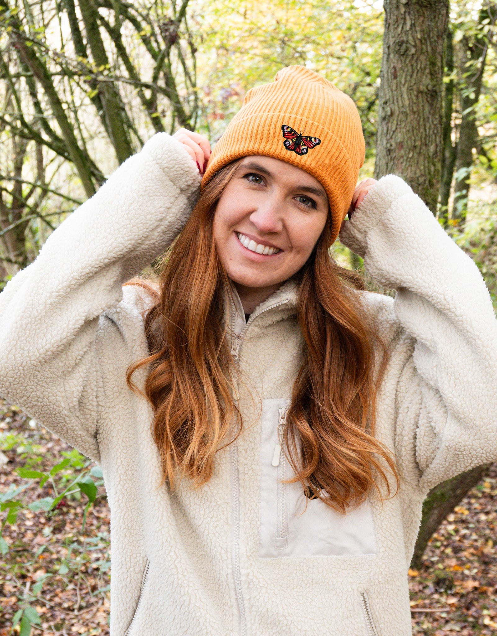 Peacock Butterfly Embroidered Beanie