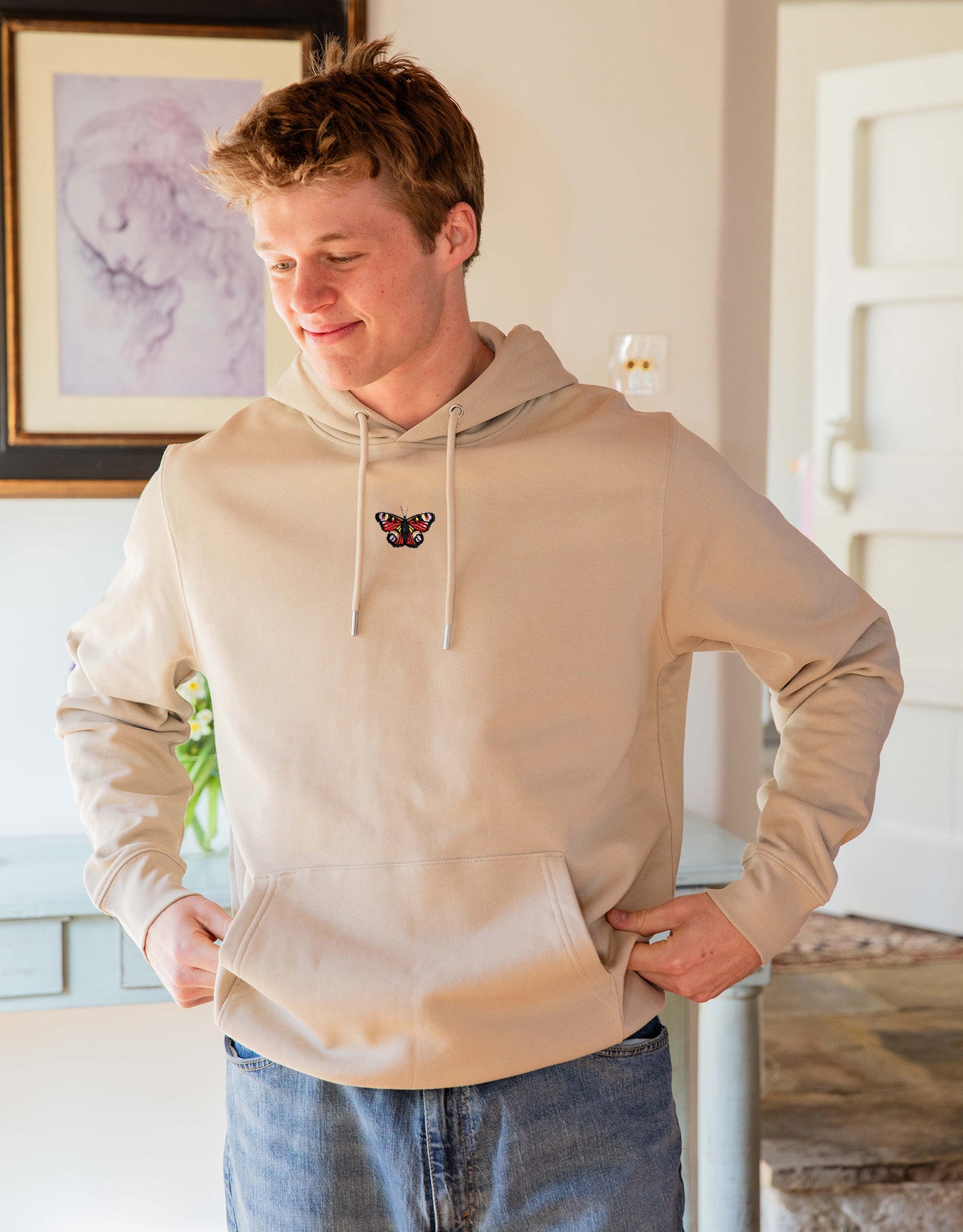 Peacock Butterfly Embroidered Unisex Hoodie