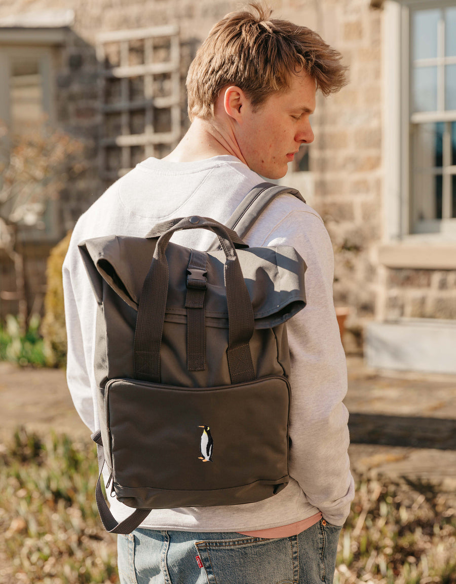 Penguin Embroidered Fold-Top Backpack