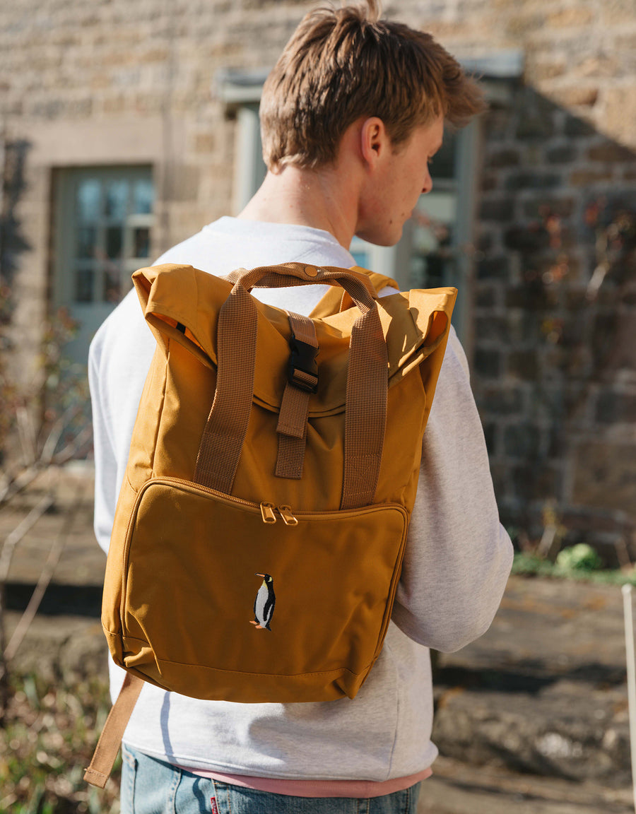 Penguin Embroidered Fold-Top Backpack