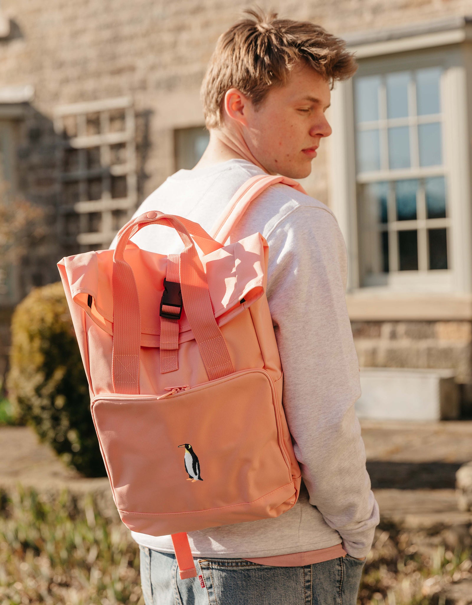 Penguin Embroidered Fold-Top Backpack