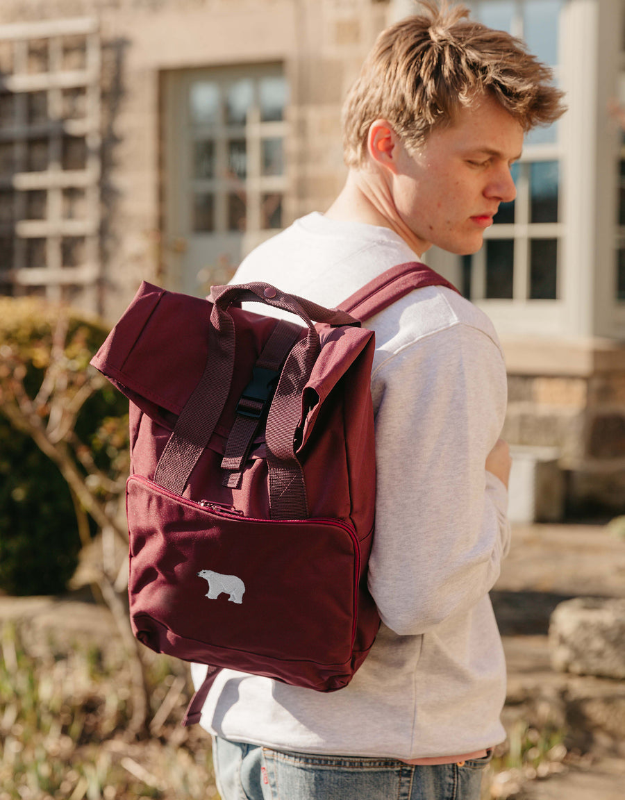 Polar Bear Embroidered Fold-Top Backpack