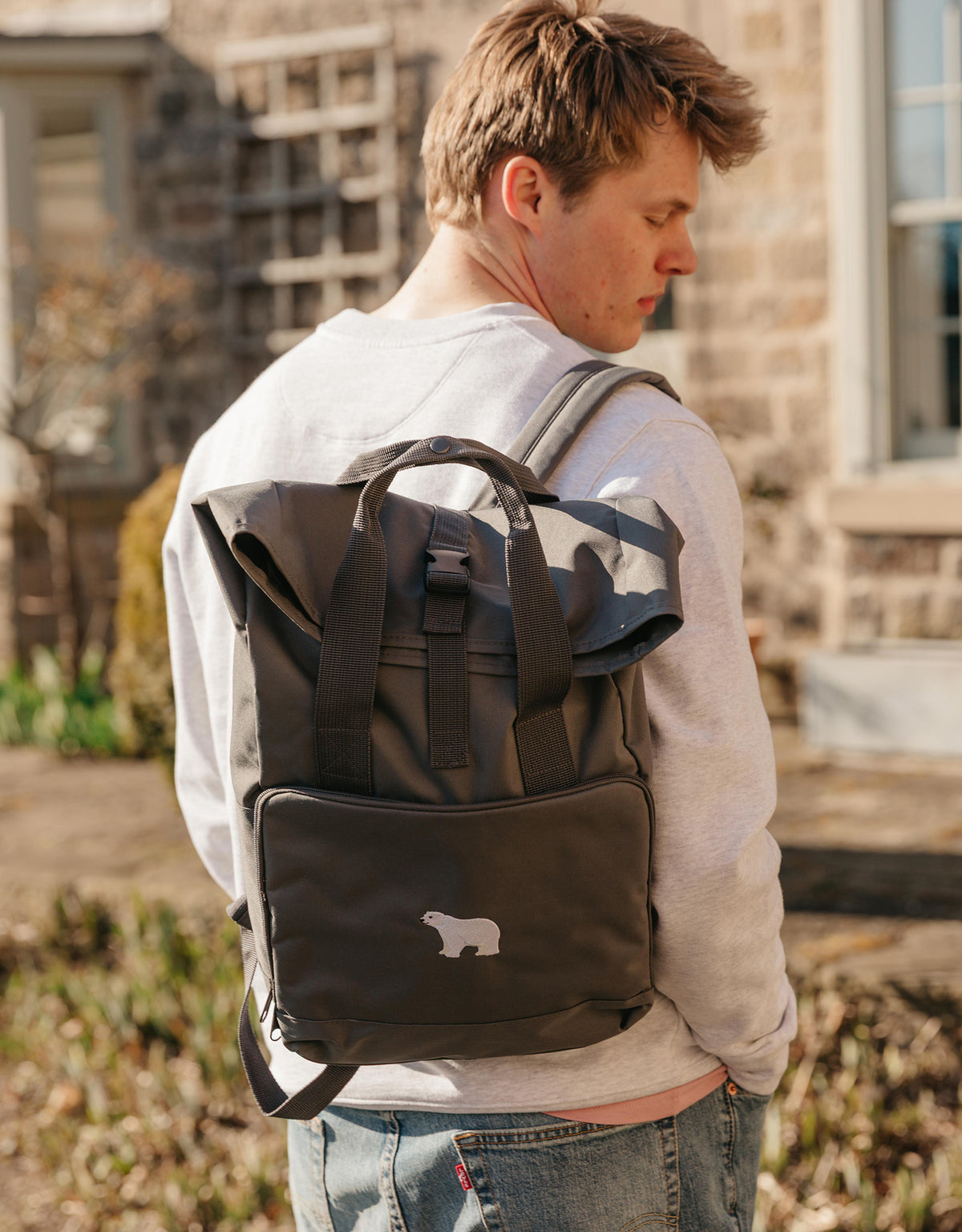 Polar Bear Embroidered Fold-Top Backpack