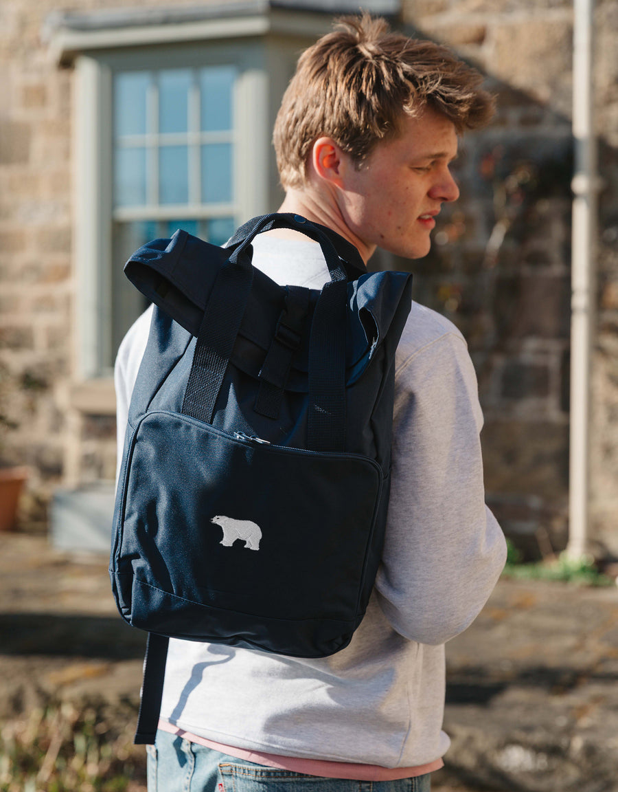 Polar Bear Embroidered Fold-Top Backpack