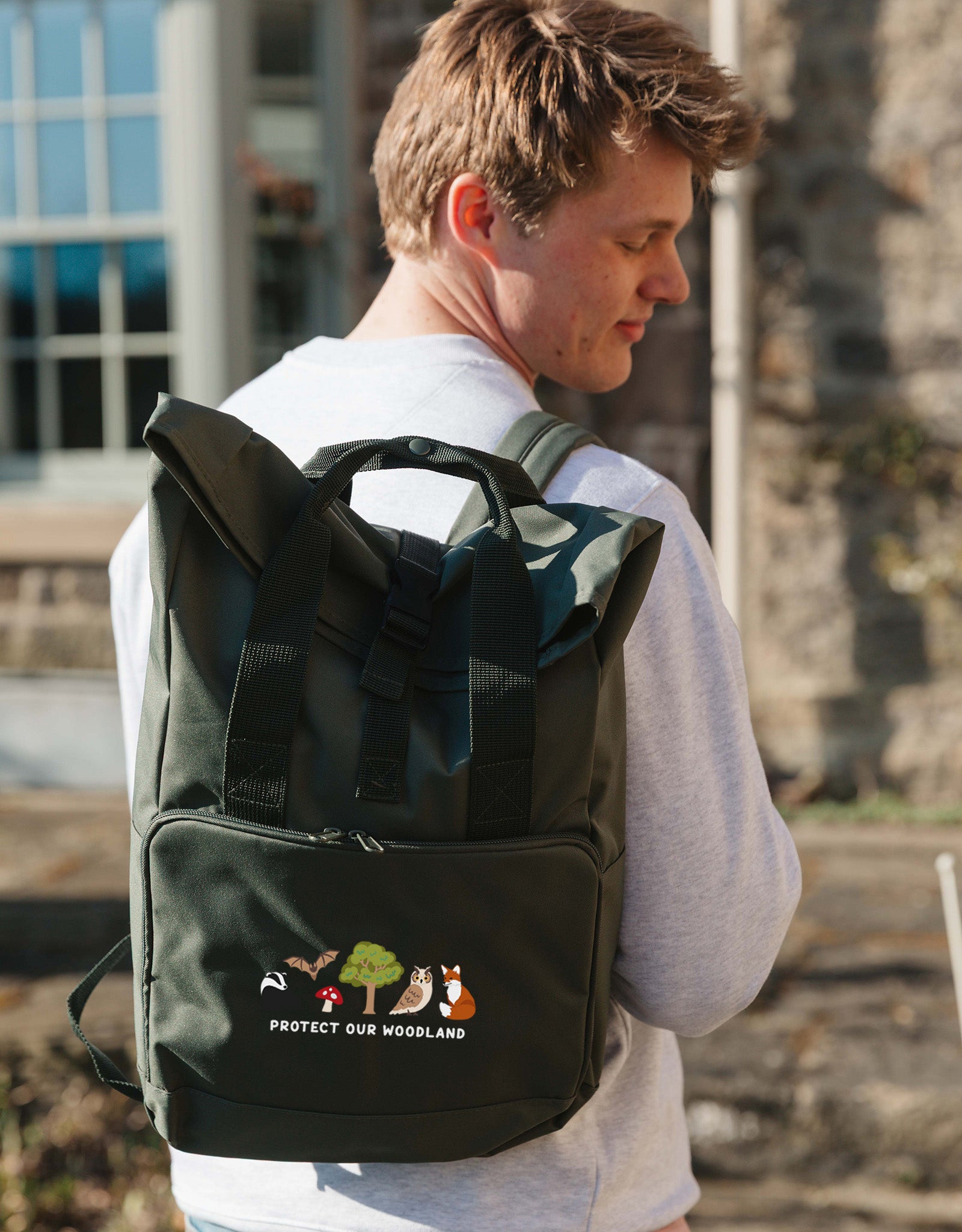 Protect Our Woodland Embroidered Fold-Top Backpack