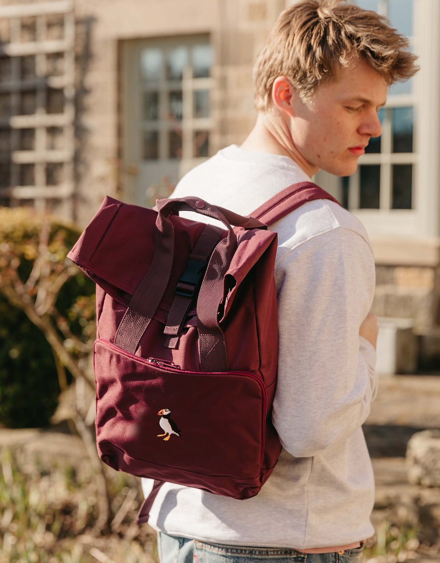 Puffin Embroidered Fold-Top Backpack