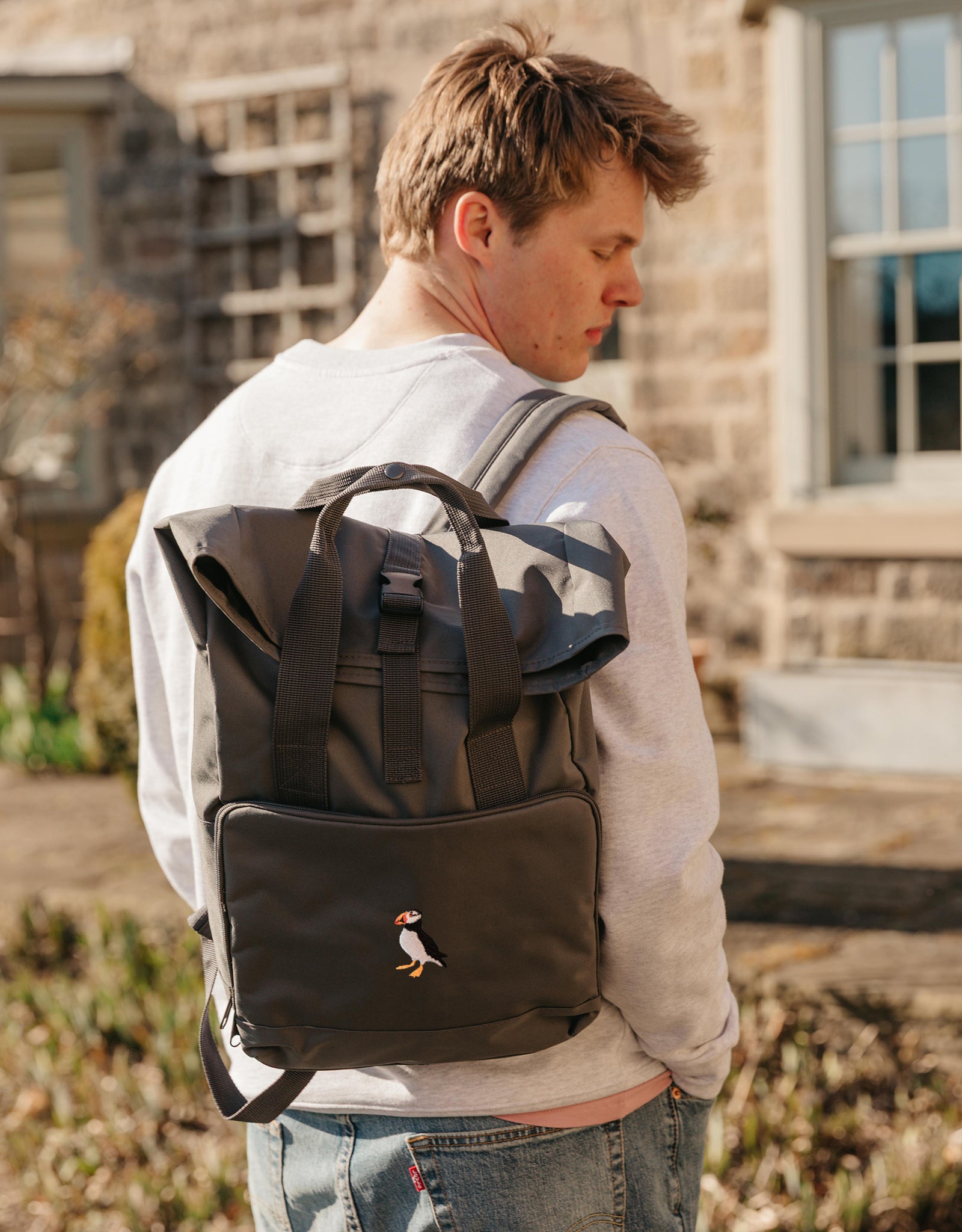 Puffin Embroidered Fold-Top Backpack