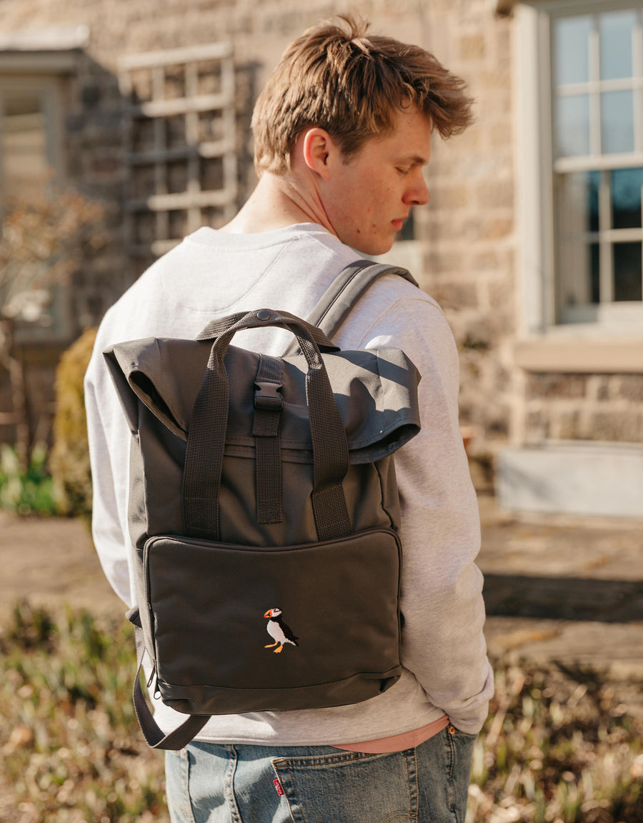 Puffin Embroidered Fold-Top Backpack