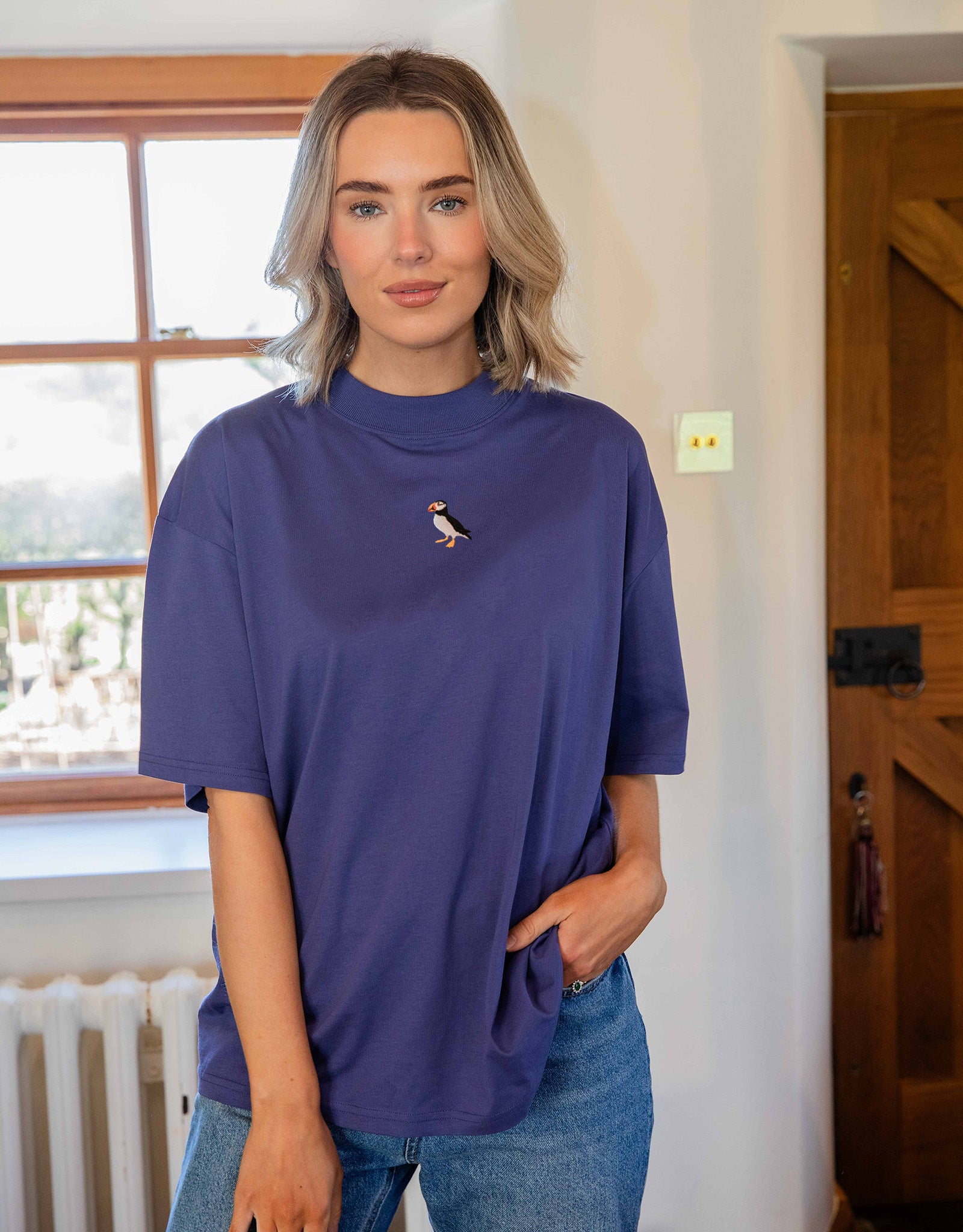Puffin Embroidered Unisex Oversized Tee