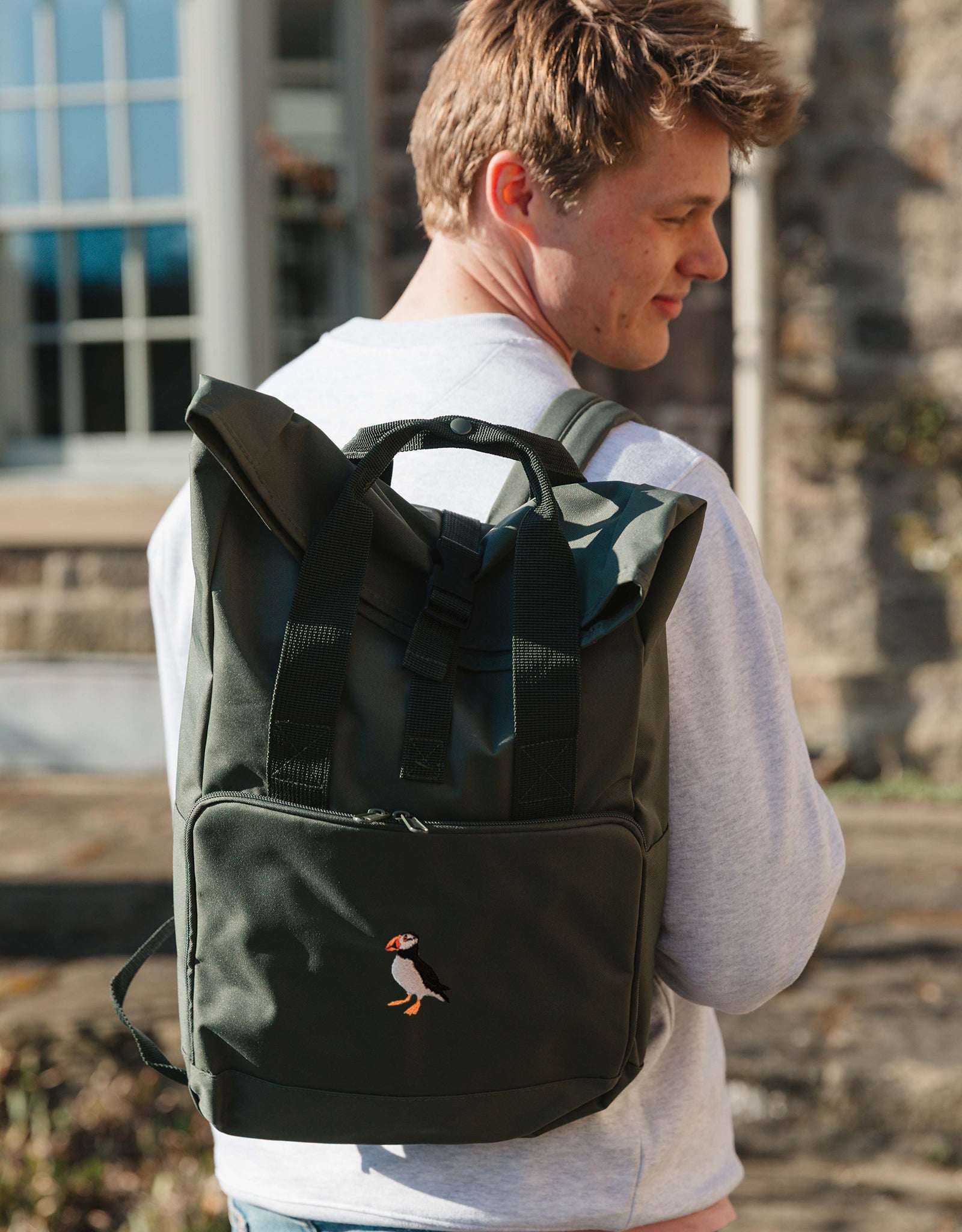Puffin Embroidered Fold-Top Backpack