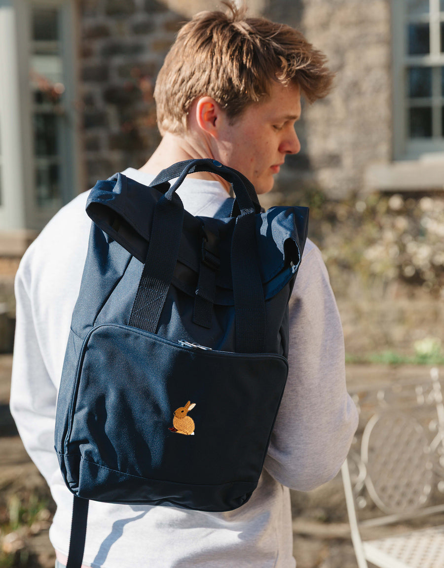 Rabbit Embroidered Fold-Top Backpack