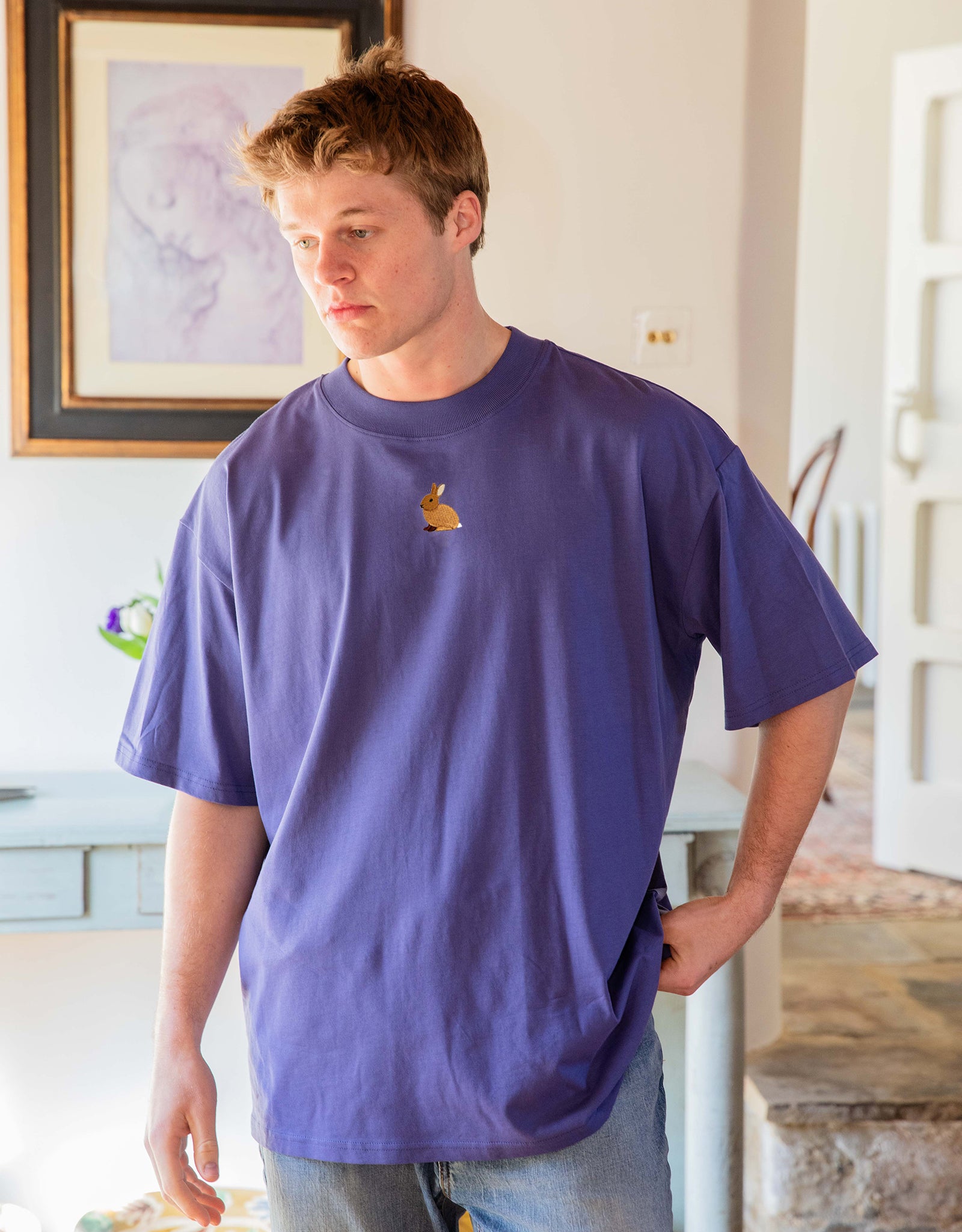 Rabbit Embroidered Unisex Oversized Tee