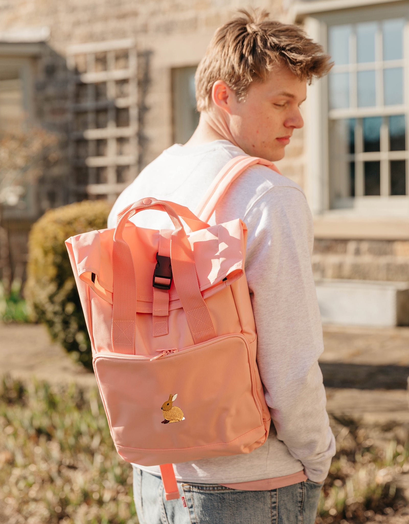 Rabbit Embroidered Fold-Top Backpack