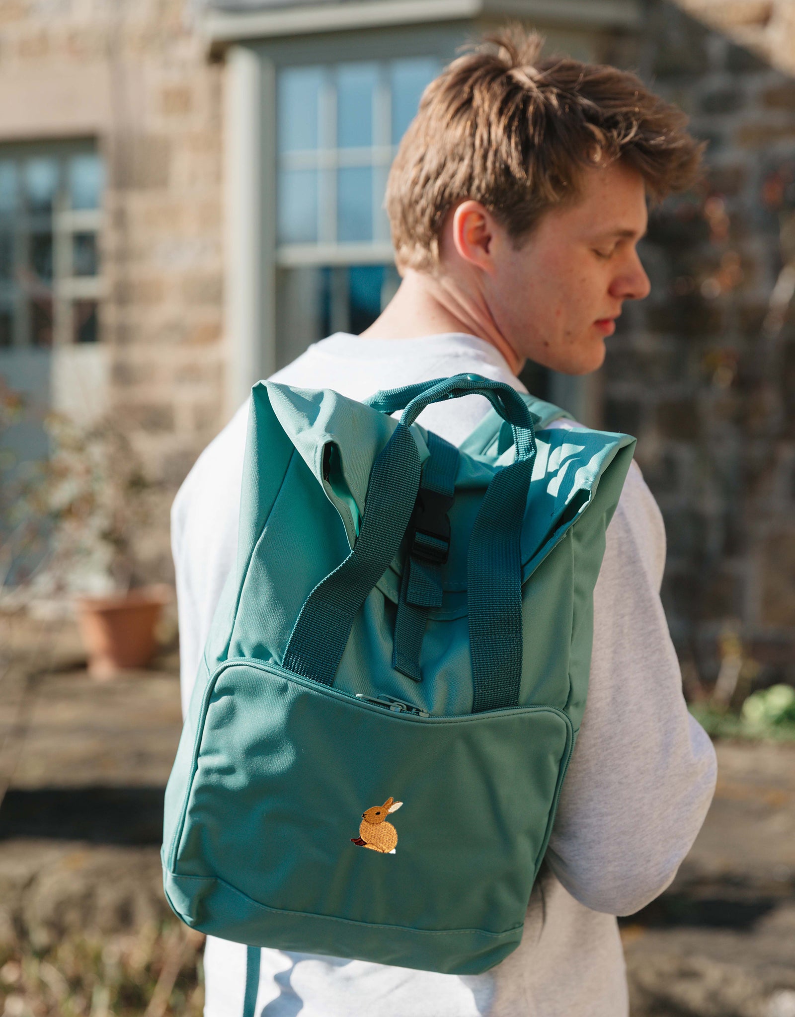 Rabbit Embroidered Fold-Top Backpack