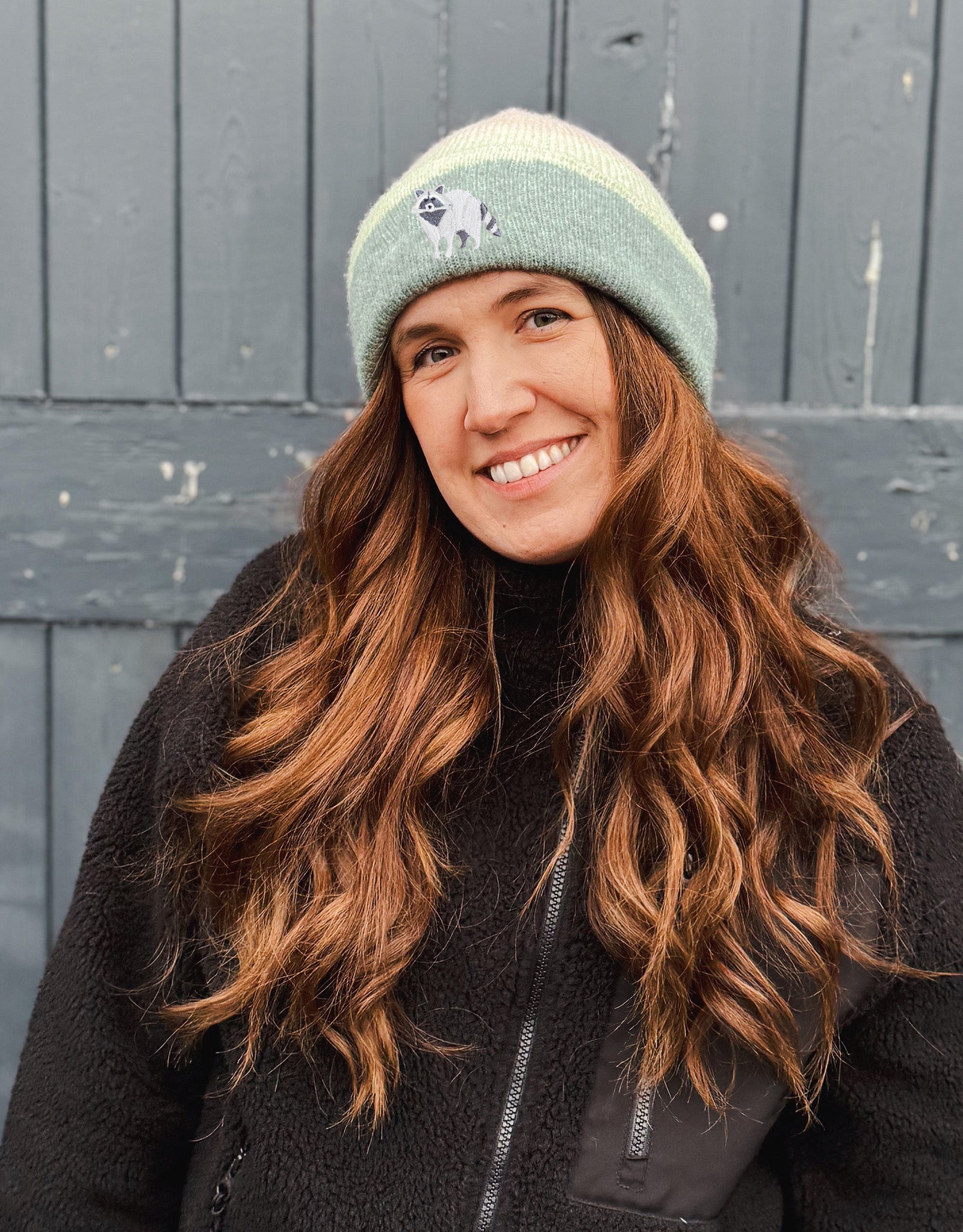 Raccoon Embroidered Tonal Beanie