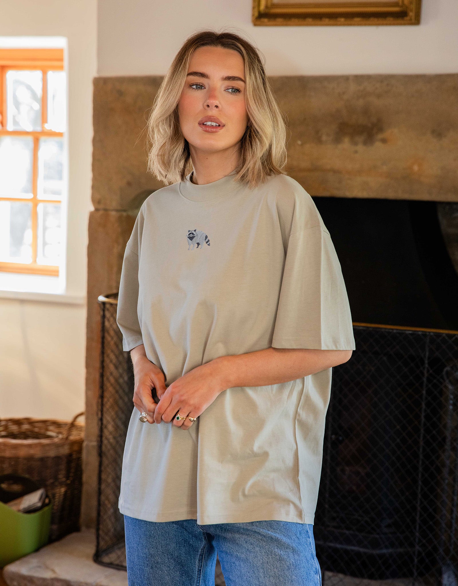 Raccoon Embroidered Unisex Oversized Tee