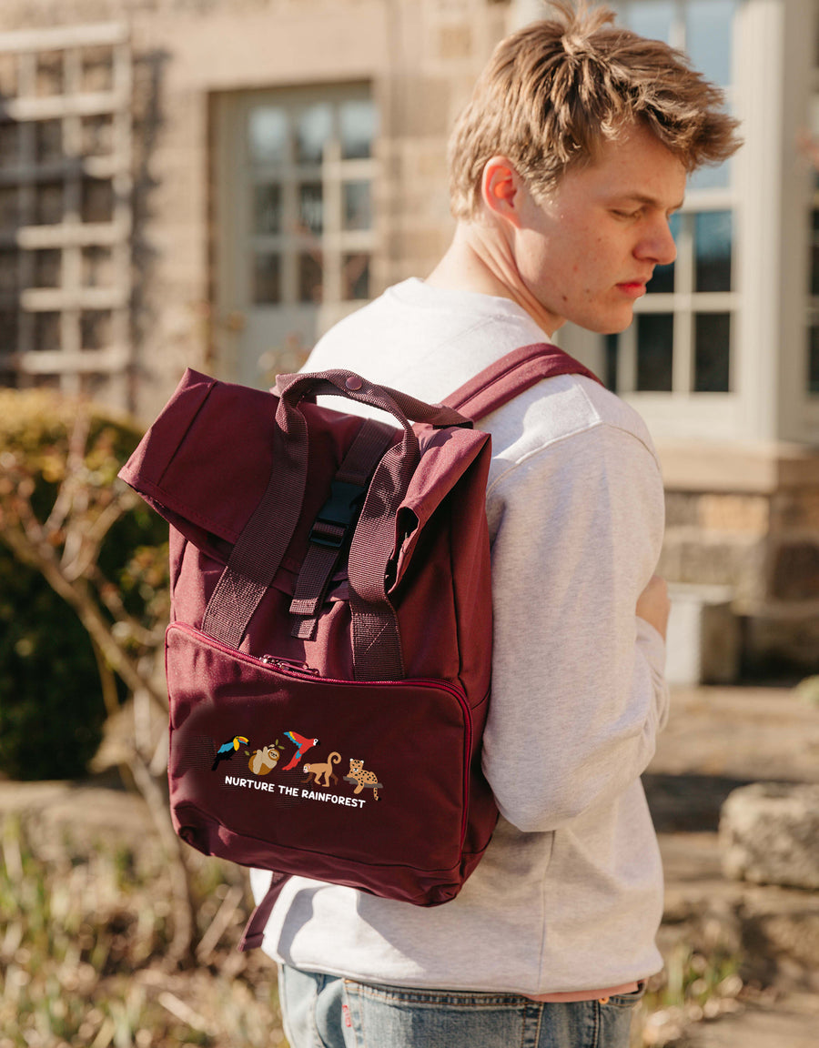 Nurture The Rainforest Embroidered Fold-Top Backpack