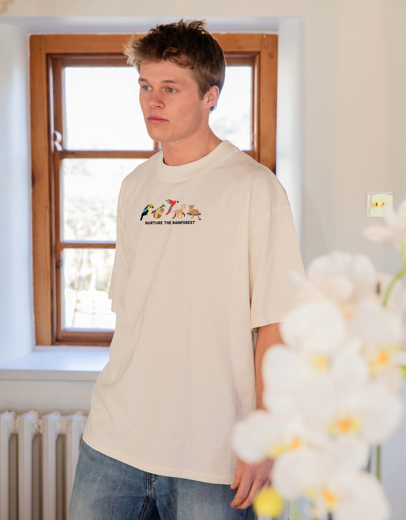 Nurture The Rainforest Embroidered Unisex Oversized Tee