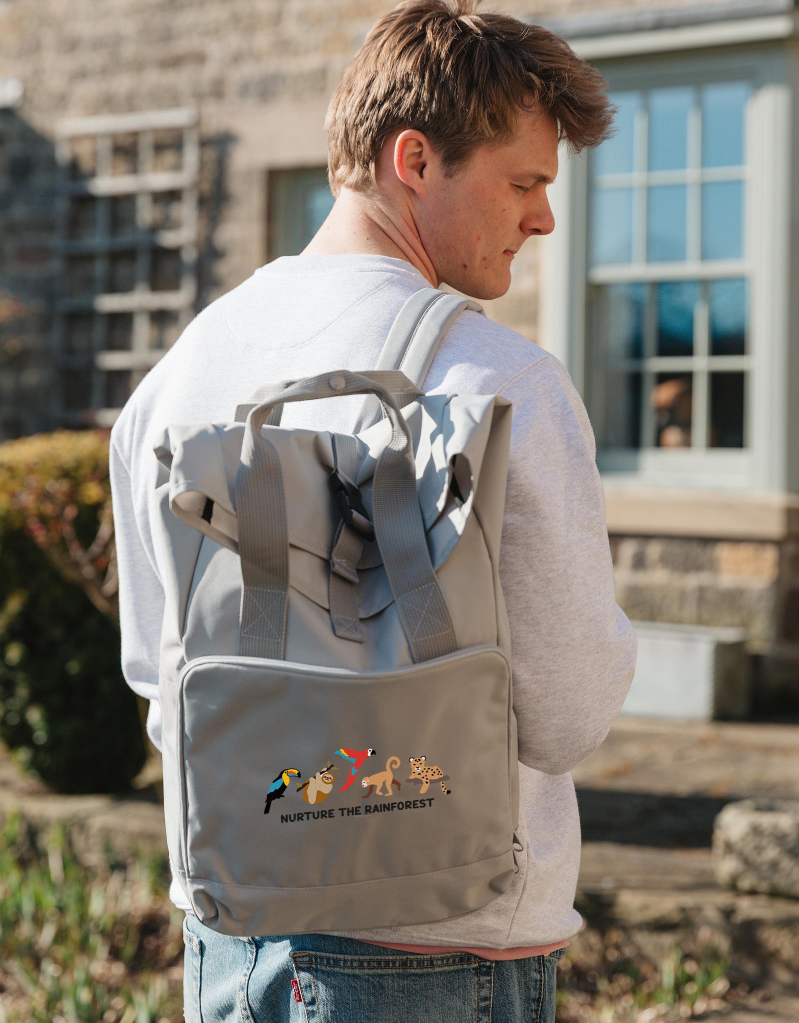 Nurture The Rainforest Embroidered Fold-Top Backpack