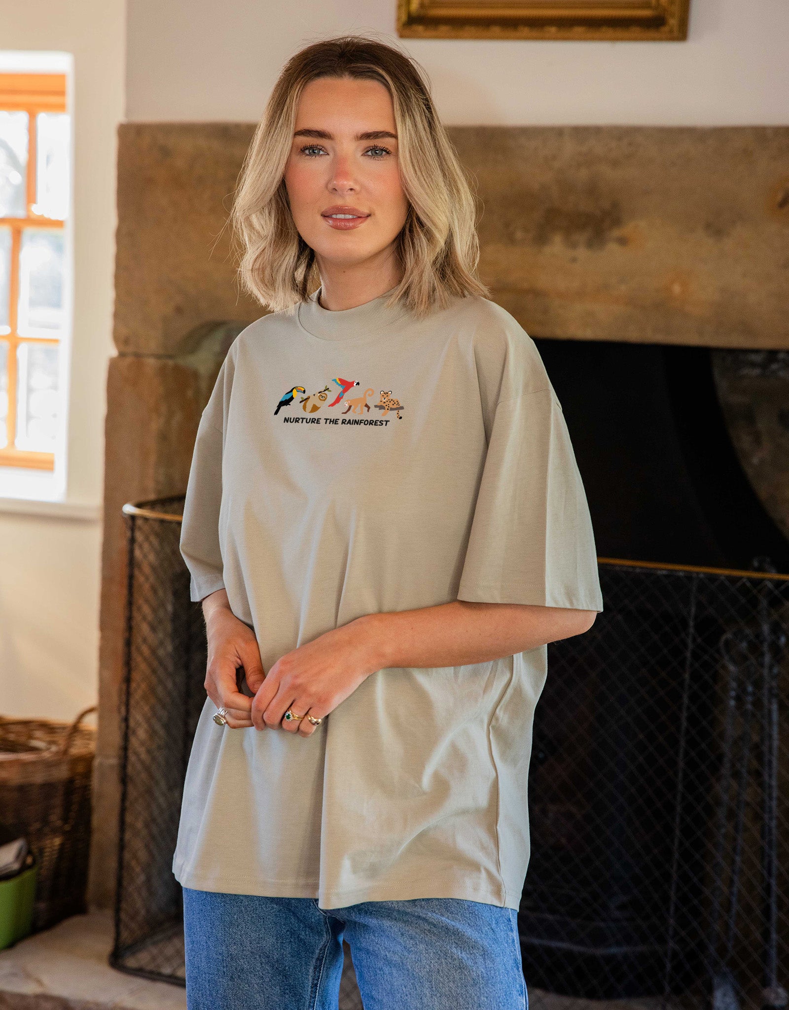 Nurture The Rainforest Embroidered Unisex Oversized Tee
