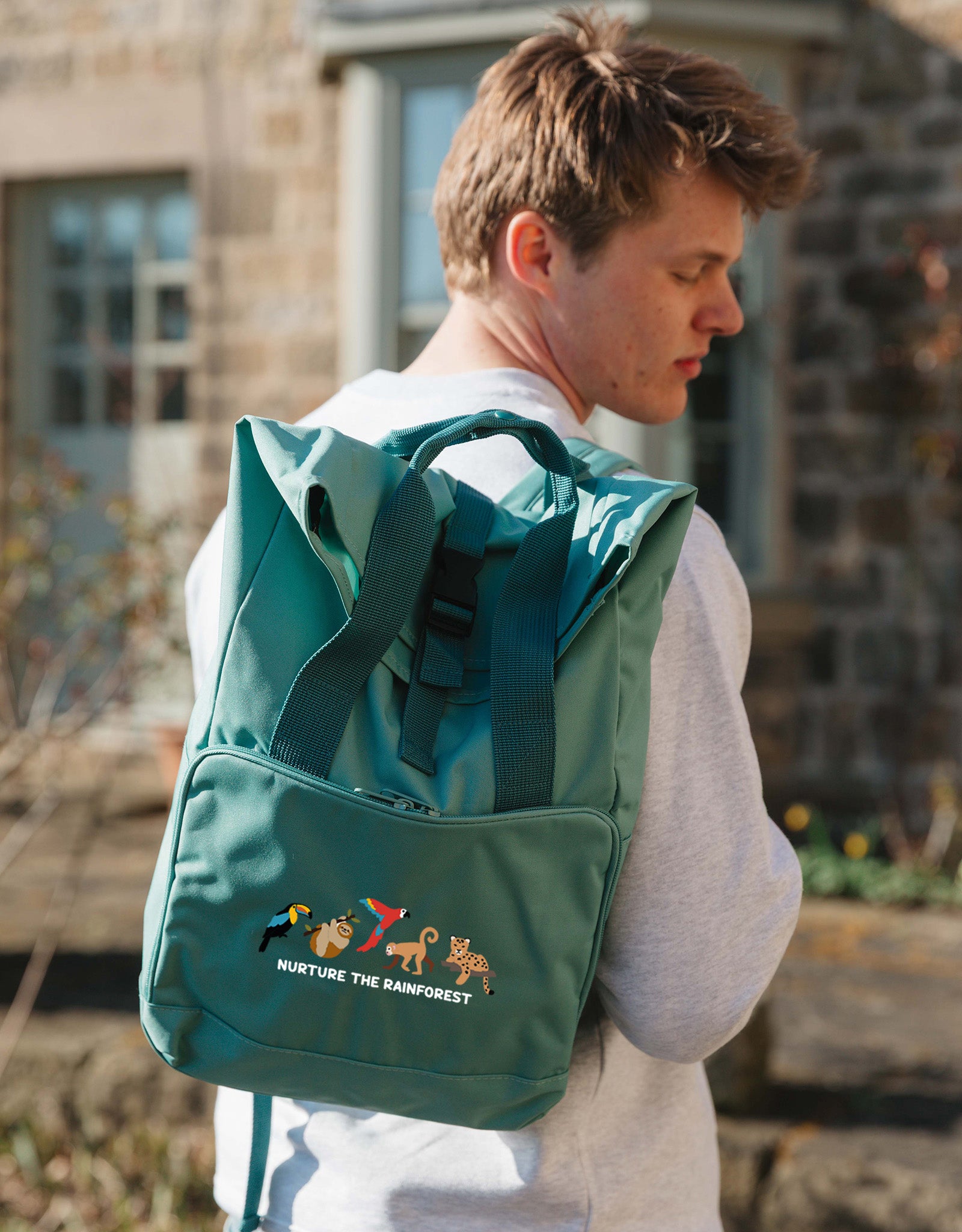 Nurture The Rainforest Embroidered Fold-Top Backpack