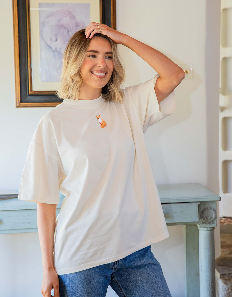Red Fox Embroidered Unisex Oversized Tee