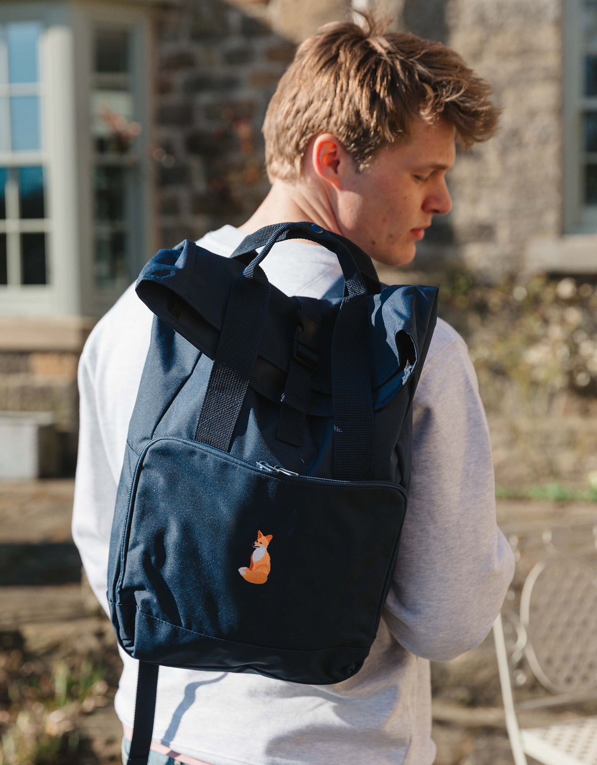 Red Fox Embroidered Fold-Top Backpack