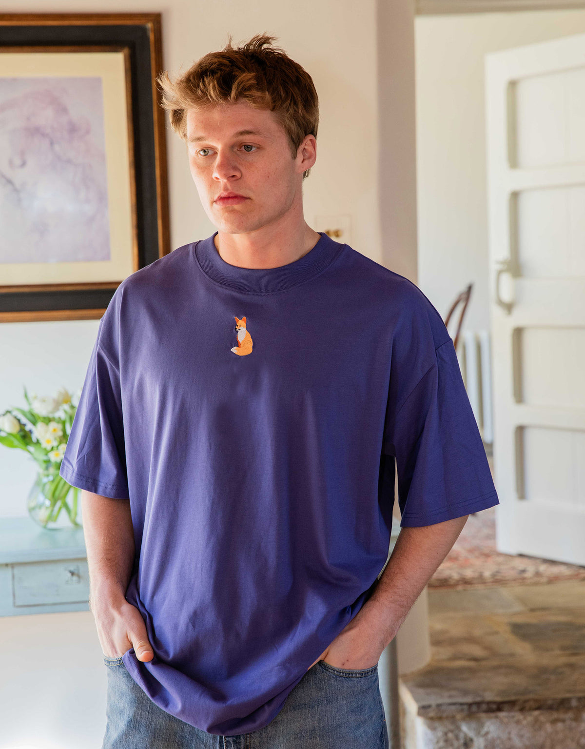 Red Fox Embroidered Unisex Oversized Tee