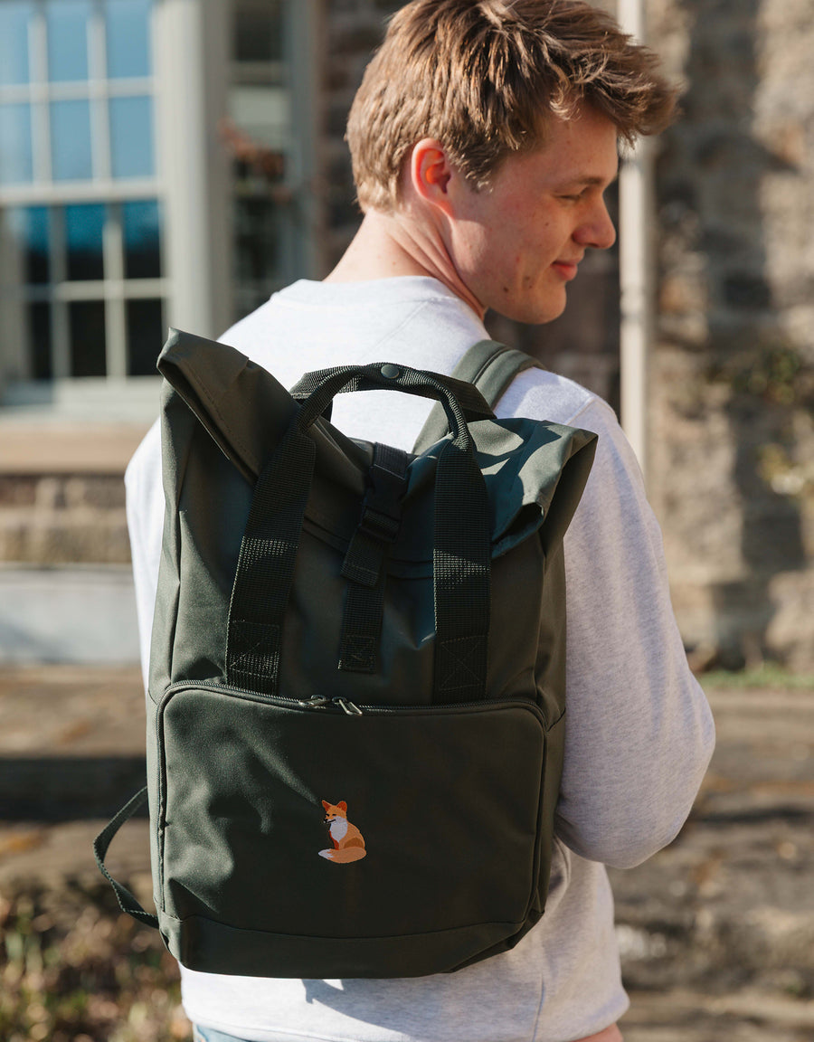Red Fox Embroidered Fold-Top Backpack