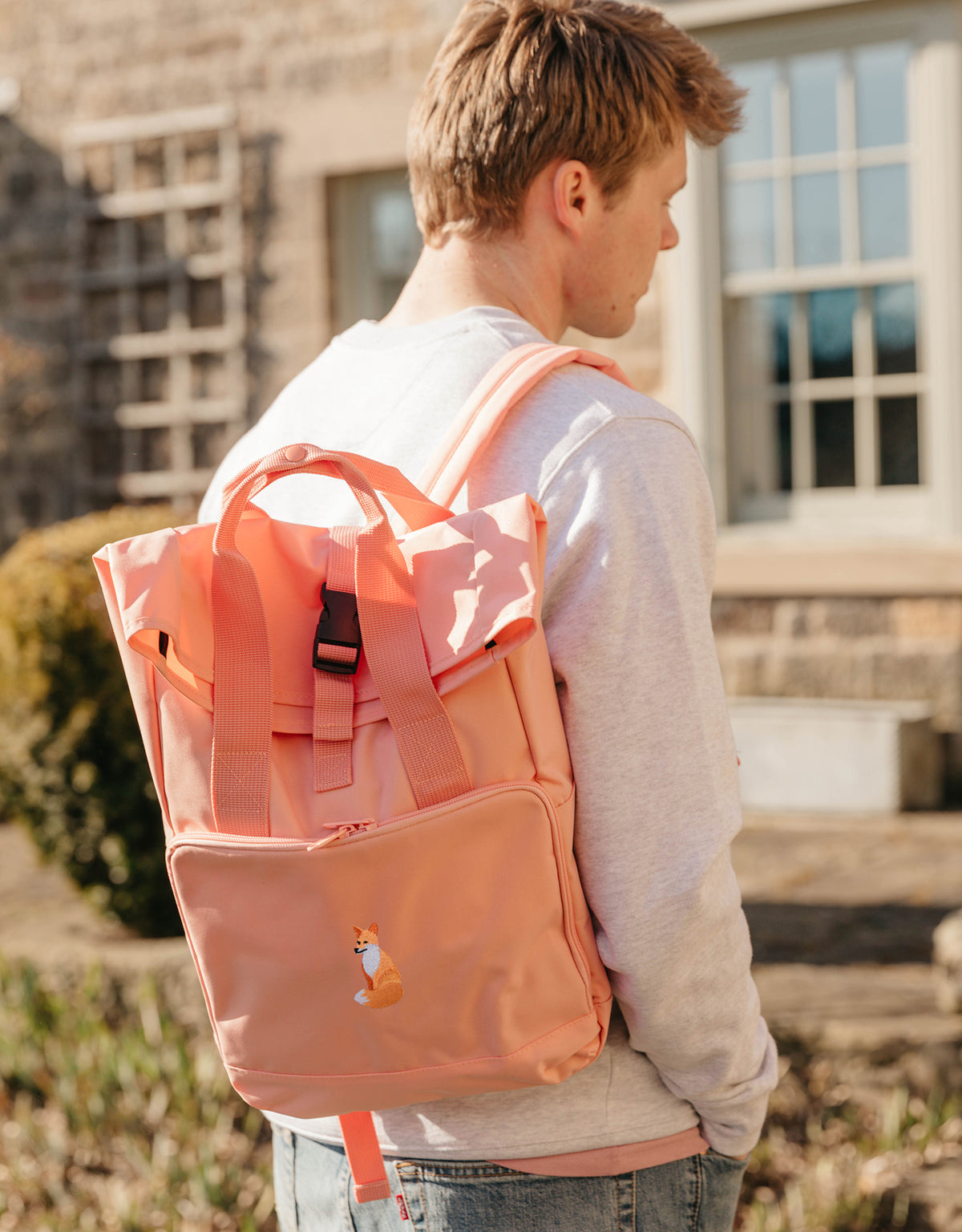 Red Fox Embroidered Fold-Top Backpack