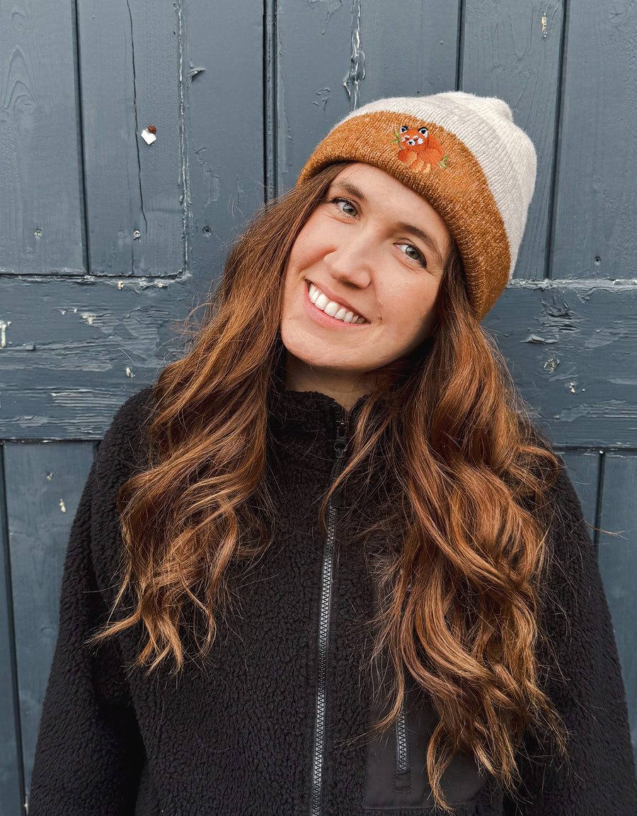 Red Panda Embroidered Tonal Beanie