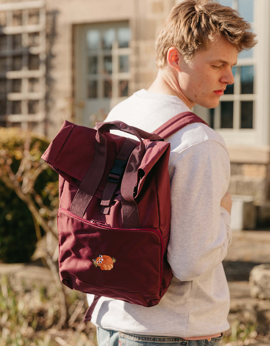 Red Panda Embroidered Fold-Top Backpack