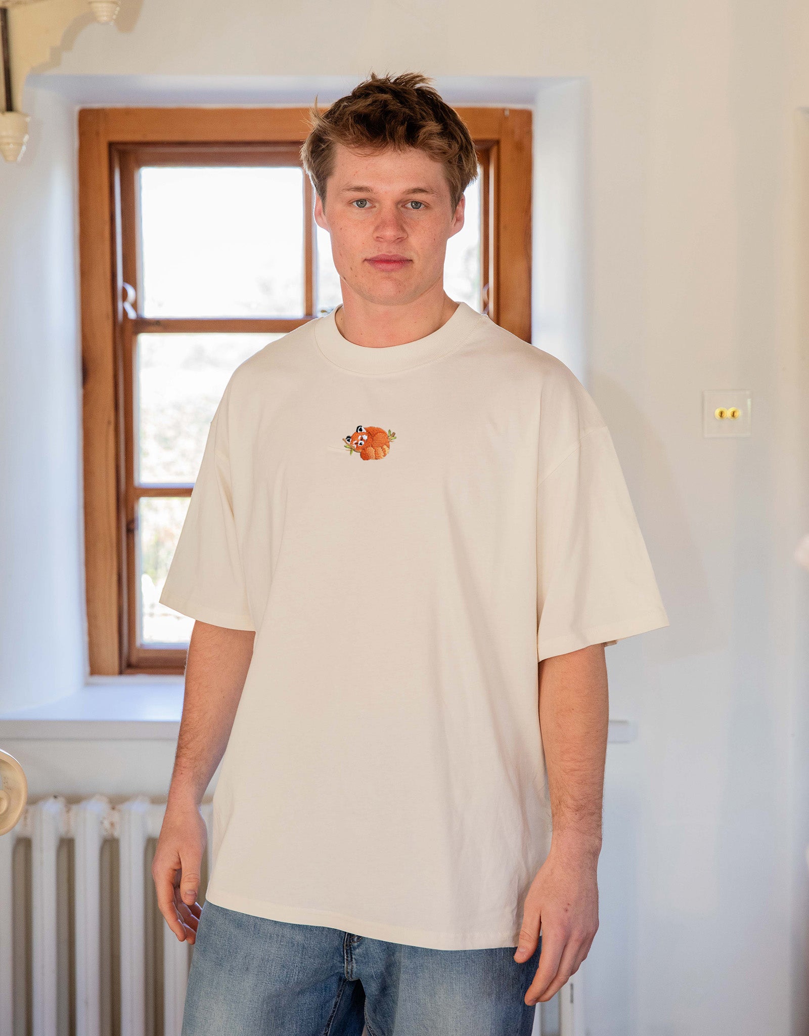 Red Panda Embroidered Unisex Oversized Tee