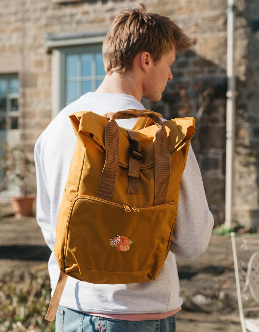 Red Panda Embroidered Fold-Top Backpack