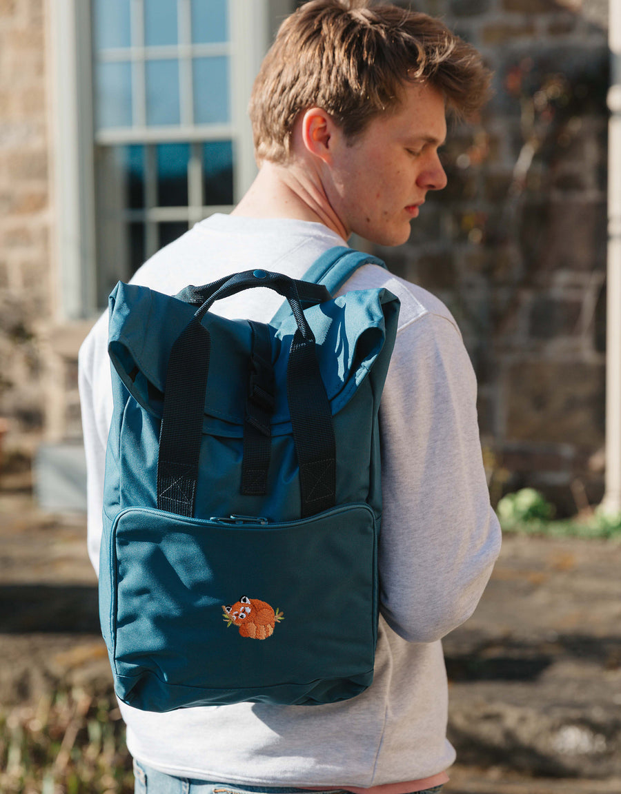 Red Panda Embroidered Fold-Top Backpack