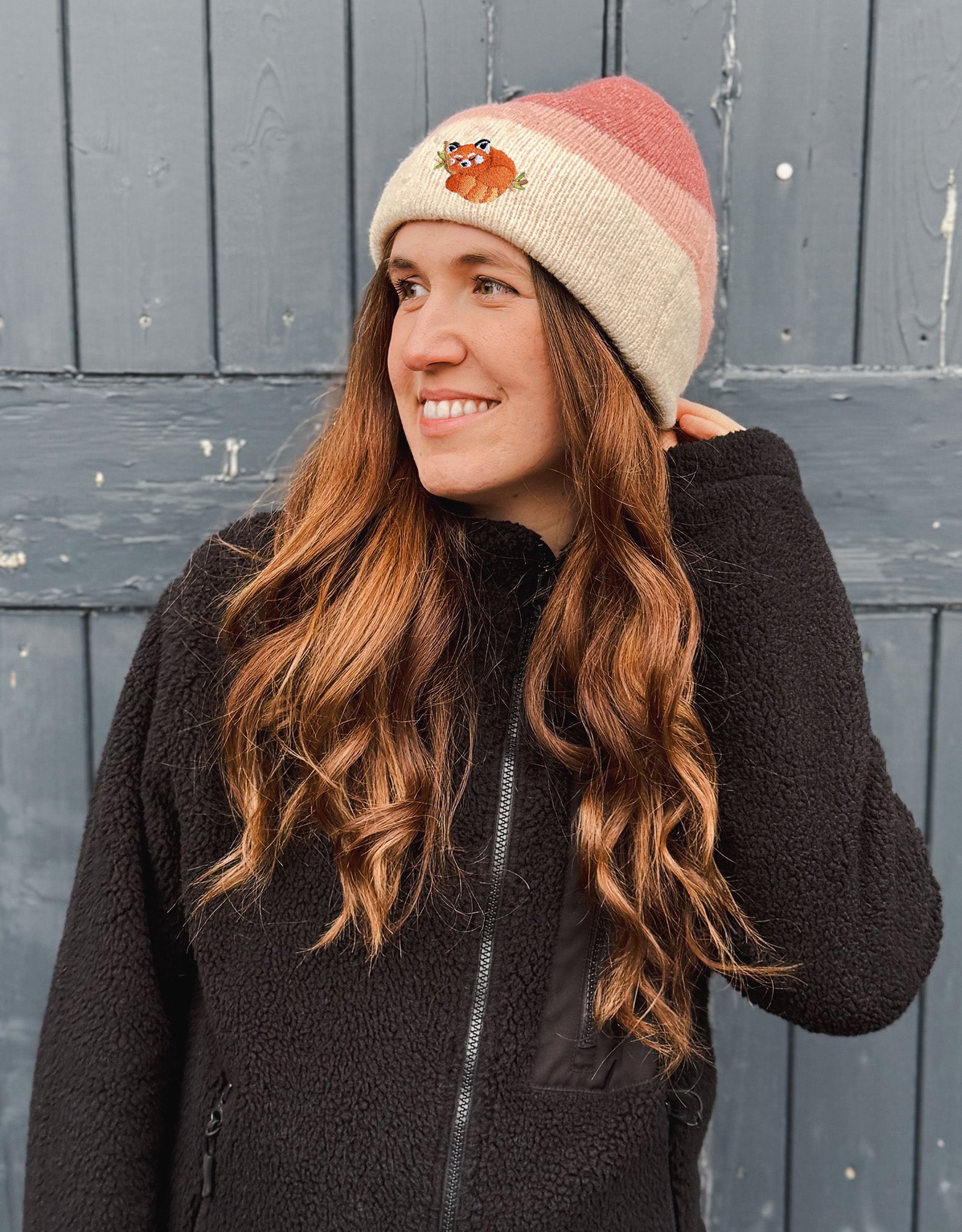 Red Panda Embroidered Tonal Beanie