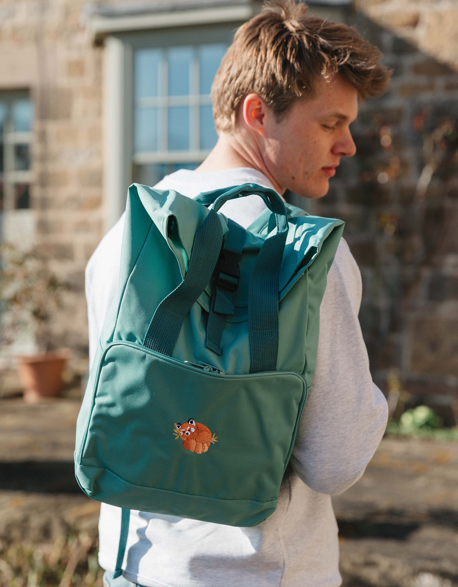 Red Panda Embroidered Fold-Top Backpack