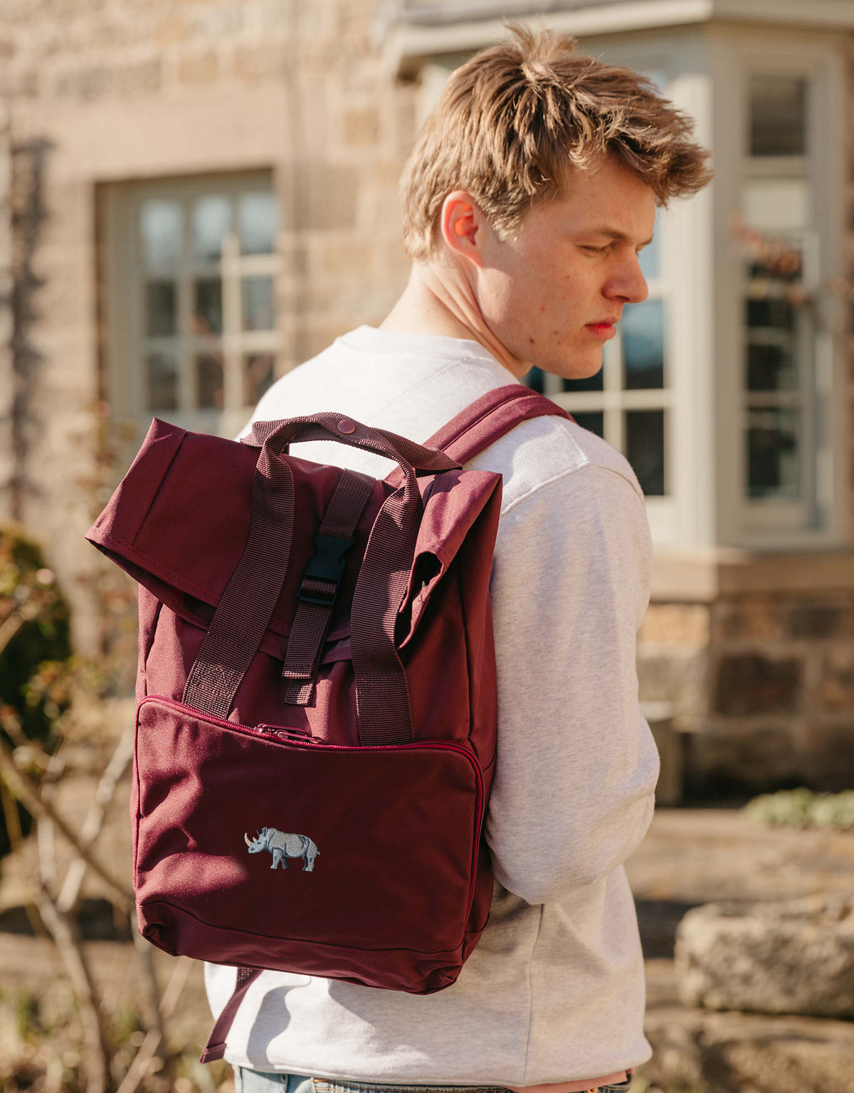 Rhino Embroidered Fold-Top Backpack