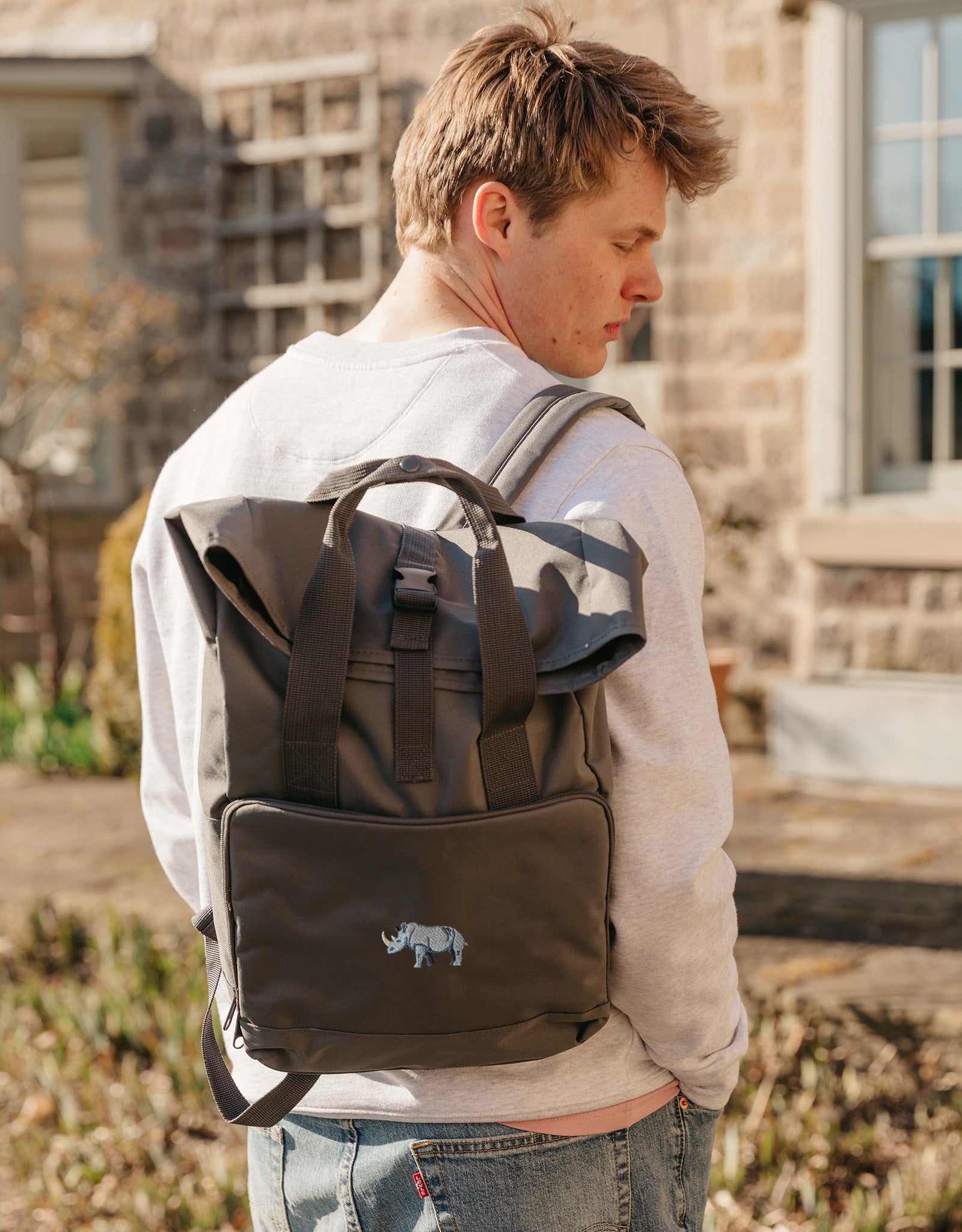 Rhino Embroidered Fold-Top Backpack