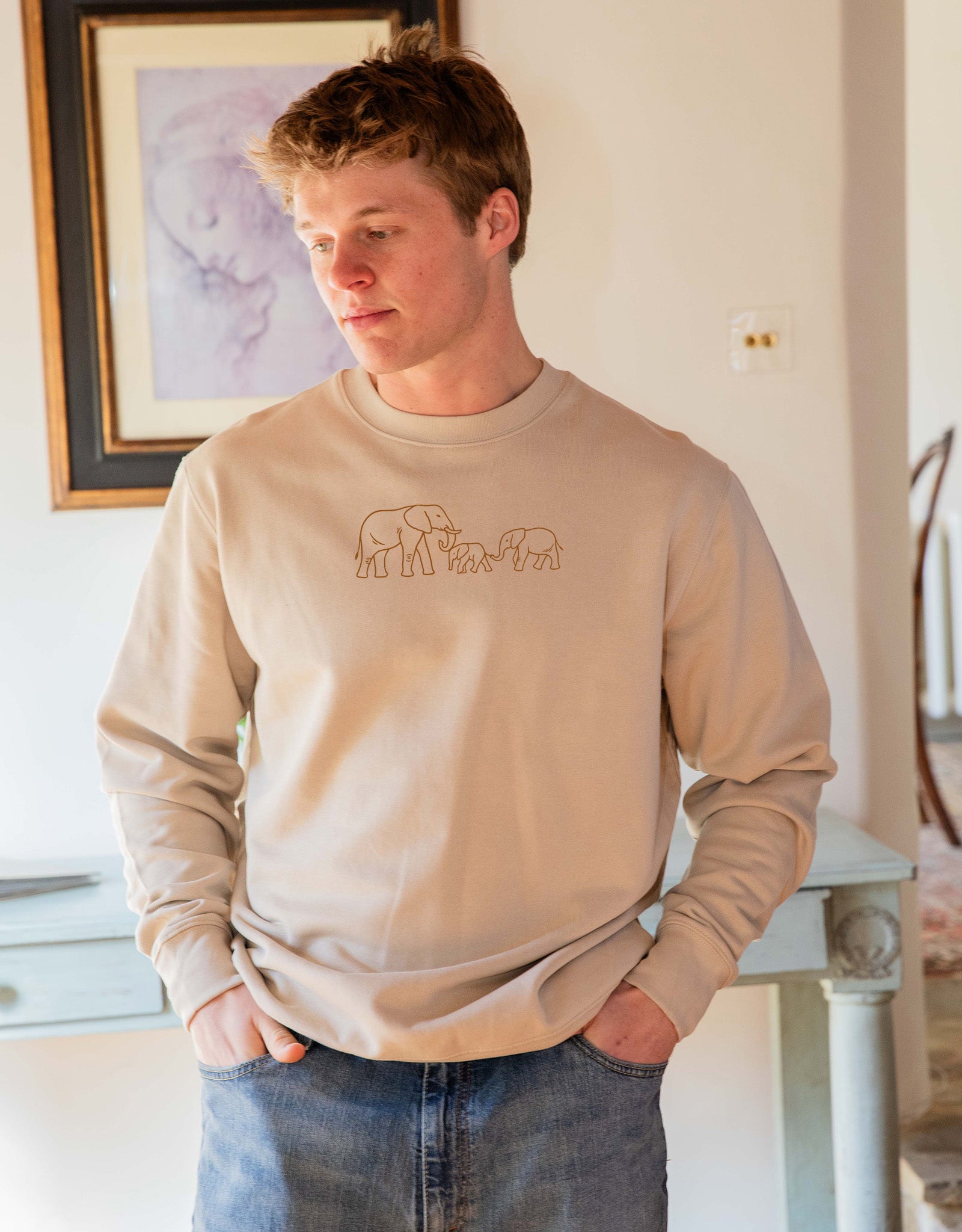 Family of Elephants Embroidered Unisex Sweatshirt