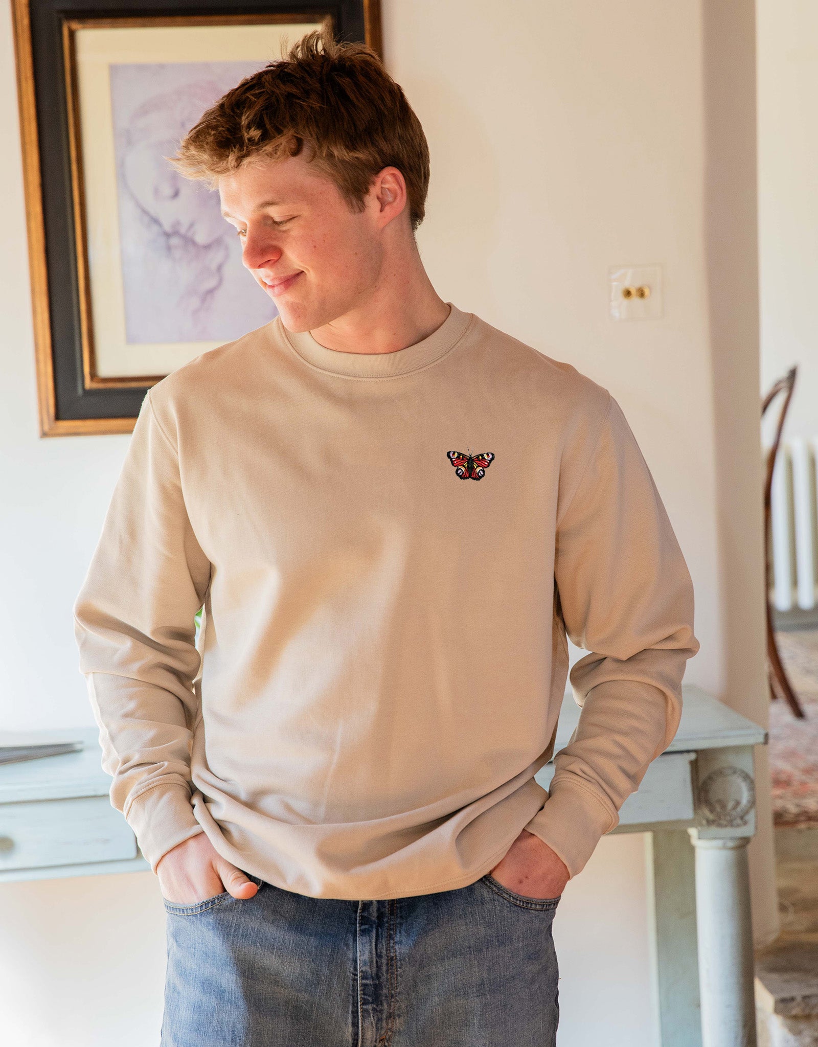 Peacock Butterfly Embroidered Unisex Sweatshirt