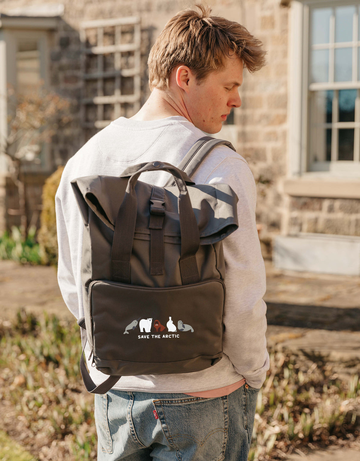 Save The Arctic Embroidered Fold-Top Backpack