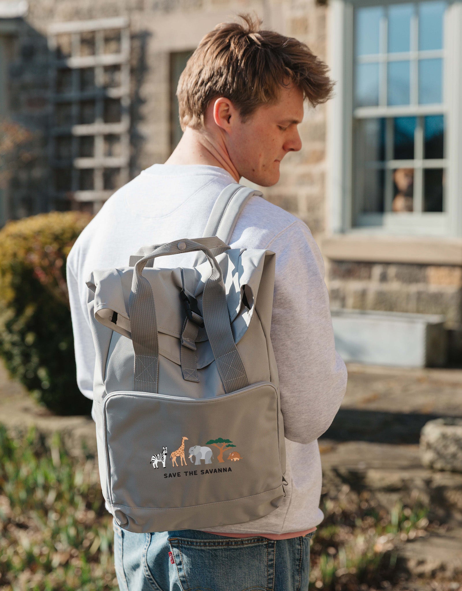 Save The Savanna Embroidered Fold-Top Backpack