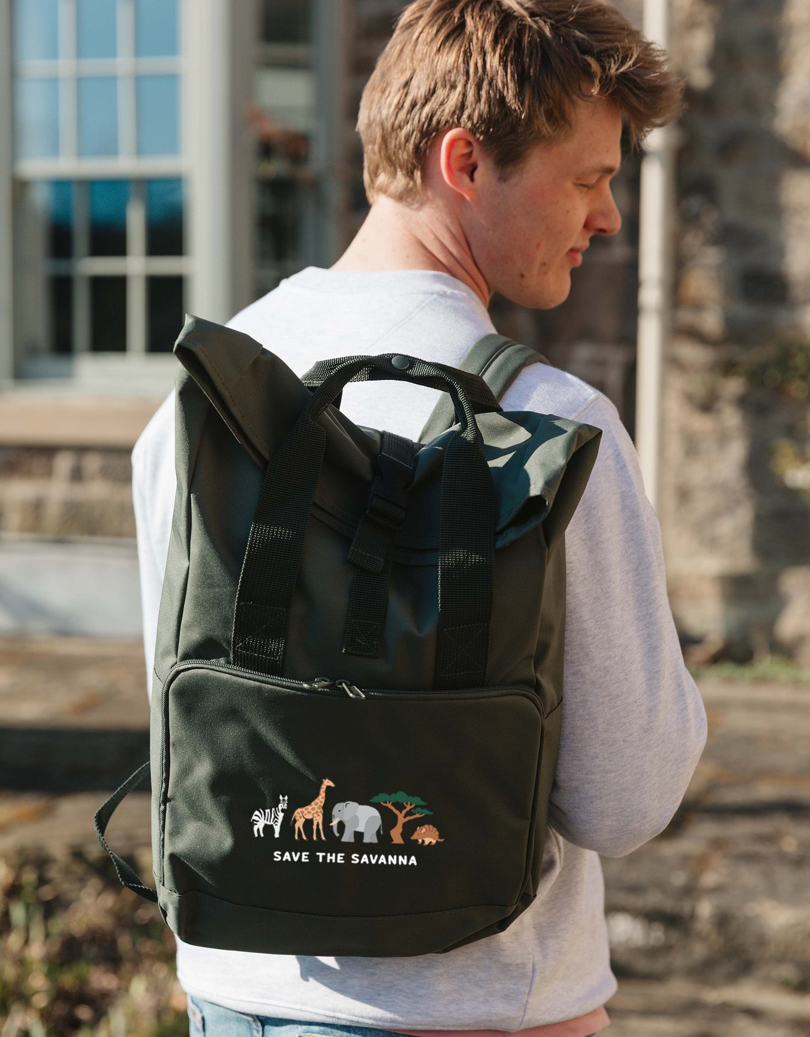 Save The Savanna Embroidered Fold-Top Backpack