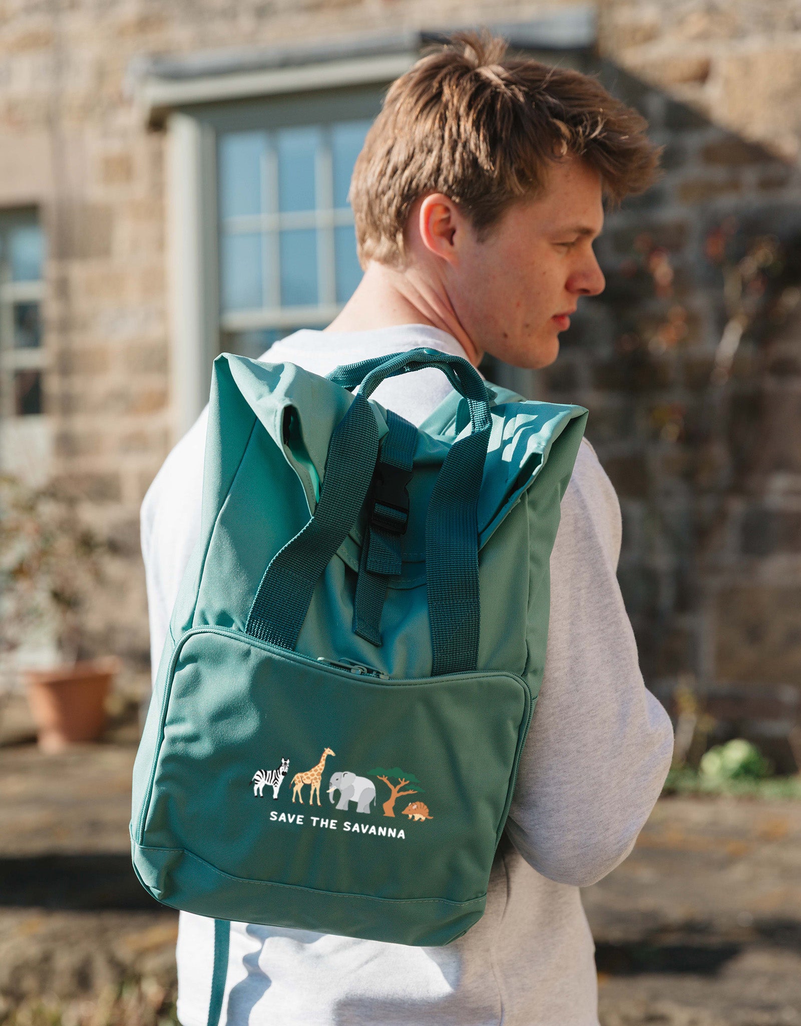 Save The Savanna Embroidered Fold-Top Backpack