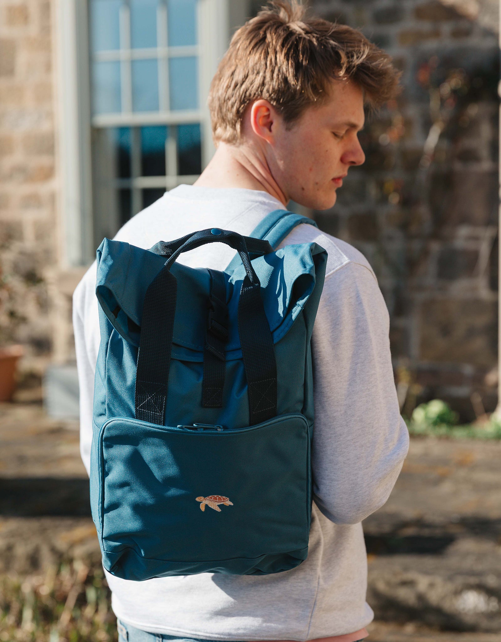 Sea Turtle Embroidered Fold-Top Backpack