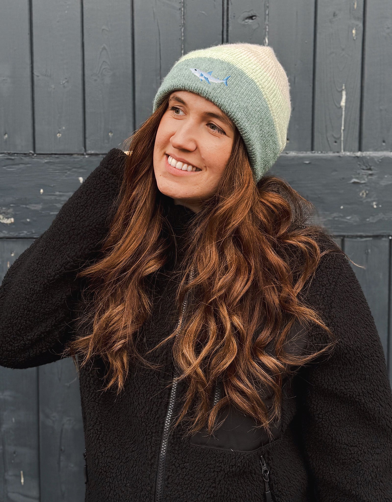 Shark Embroidered Tonal Beanie
