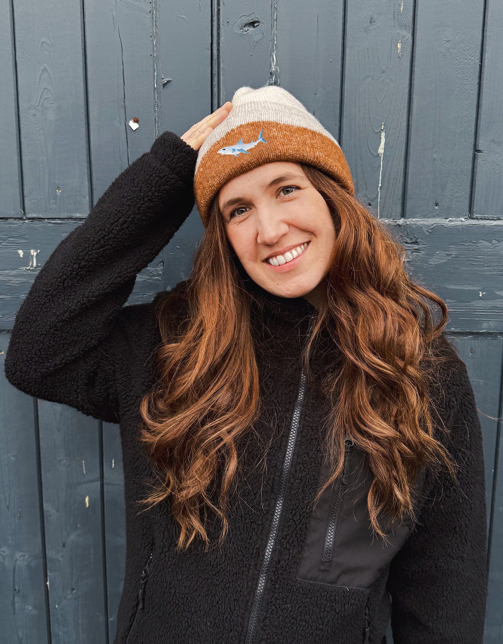 Shark Embroidered Tonal Beanie
