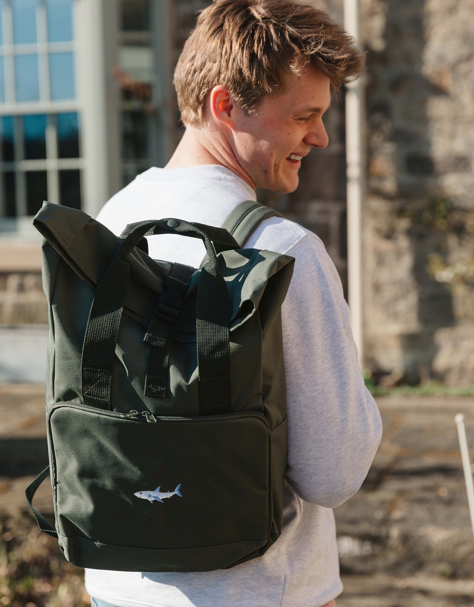 Shark Embroidered Fold-Top Backpack
